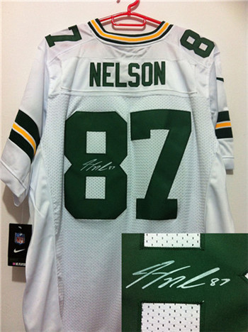 Green Bay Packers #87 Jordy Nelson White Nike Signed Elite Jersey