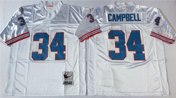 Men's Houston Oilers #34 Earl Campbell White Throwback Jersey