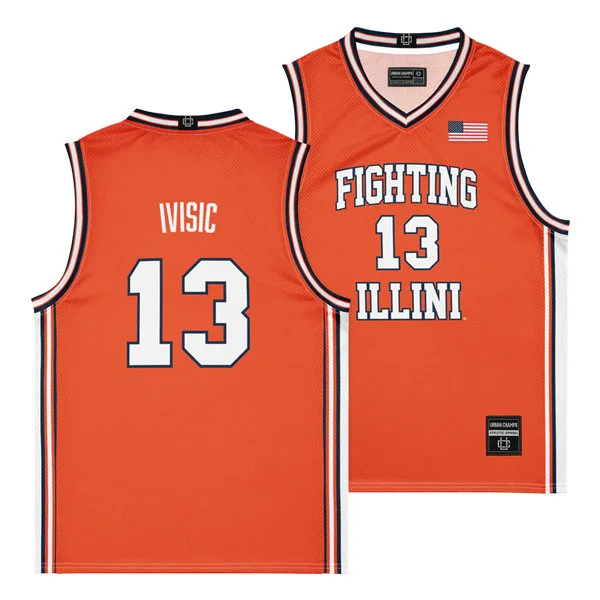 Mens Youth Illinois Fighting Illini #13 Tomislav Ivisic Orange Retro College Basketball Jersey