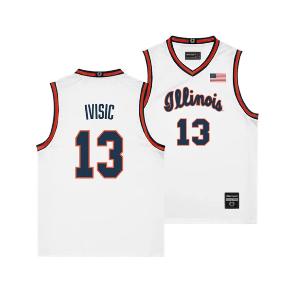 Illinois Fighting Illini #13 Tomislav Ivisic Nike White Navy Illinois Basketball Game Jersey