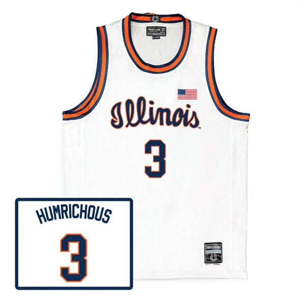 Mens Youth Illinois Fighting Illini #3 Ben Humrichous Nike White Navy Illinois Basketball Game Jersey 