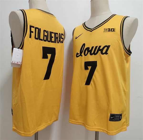 Iowa Hawkeyes #7 Alvaro Folgueiras 2026 Gold Basketball Game Jersey
