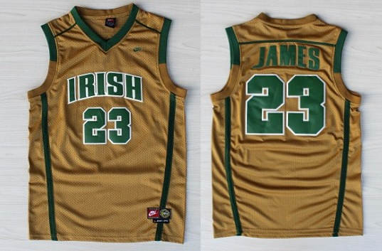 Mens St. Vincent-St. Mary High School #23 Lebron James Nike Gold Fighting Irish Basketball Jersey