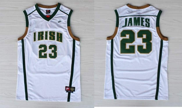 Mens St. Vincent-St. Mary High School #23 Lebron James Nike White Fighting Irish Basketball Jersey