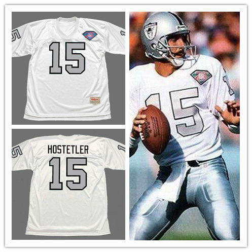 Mens Oakland Raiders #15 JEFF HOSTETLER Mitchell&Ness 1994 White With Silvery Throwback Jersey