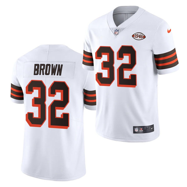 Mens Cleveland Browns #32 Jim Brown Nike White Retro 1946 75th Anniversary Jersey