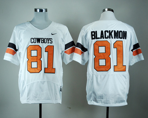 Men's Oklahoma State Cowboys #81 Justin Blackmon White College Football Jersey