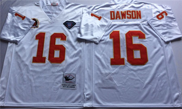 Mens Kansas City Chiefs #16 Len Dawson White Mitchell&Ness Throwback Jersey