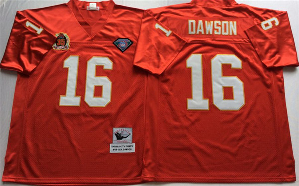 Mens Kansas City Chiefs #16 Len Dawson Red Mitchell&Ness Throwback Jersey