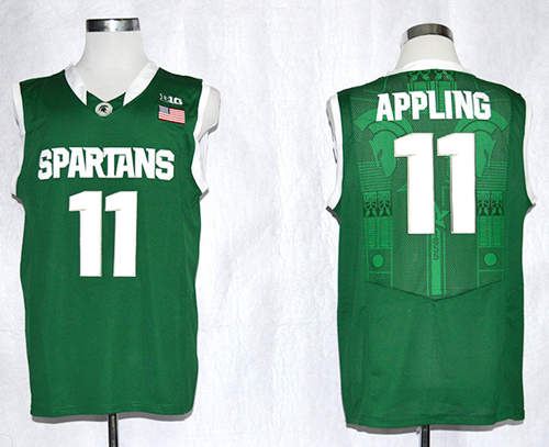 Men's Michigan Stata Spartans #11 Keith Appling NCAA Authentic Basketball Jerseys - Green