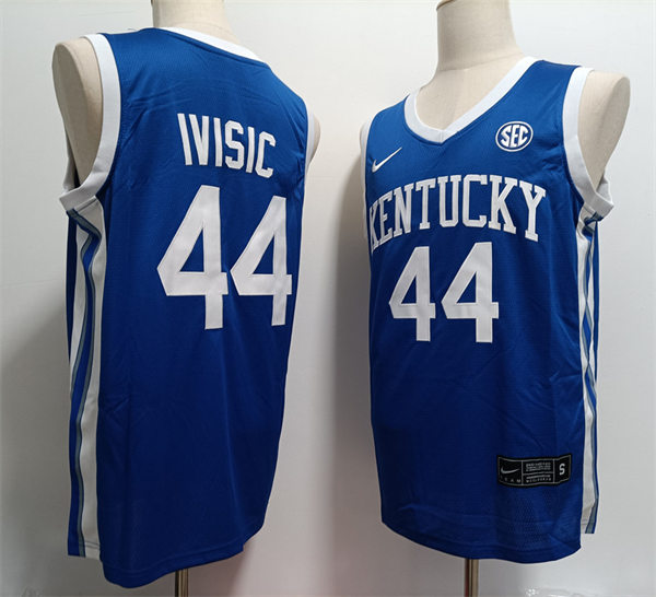 Mens Kentucky Wildcats #44 Zvonimir Ivisic Royal Away 2023-24 College Basketball Game Jersey