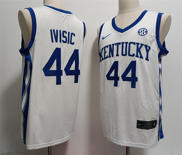 Mens Kentucky Wildcats #44 Zvonimir Ivisic White Home 2023-24 College Basketball Game Jersey