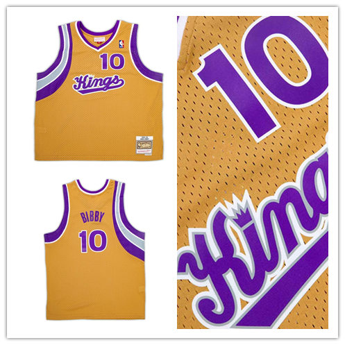 Mens Sacramento Kings #10 Mike Bibby Mitchell & Ness 2005-06 Gold Hardwood Classics Throwback Jersey