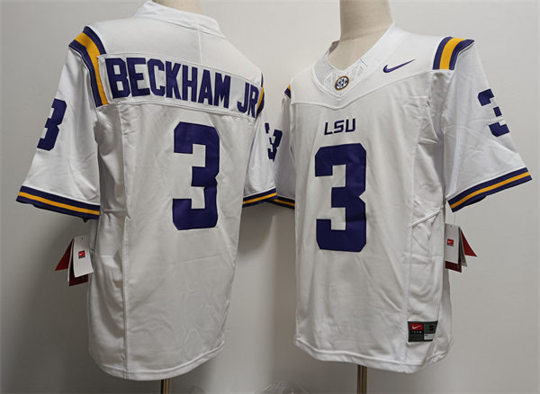 Men's LSU Tigers #3 Odell Beckham Jr. Nike White F.U.S.E. College Football Jersey