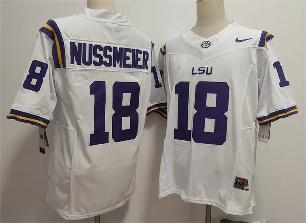 Mens LSU Tigers #18 Garrett Nussmeier 2025 F.U.S.E. Limited College Football Game Jersey White