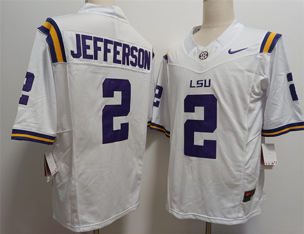 Men's LSU Tigers #2 Justin Jefferson White Nike College Football Game Jersey