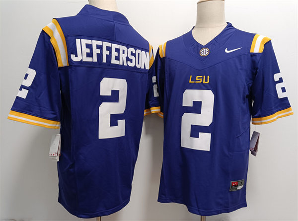 Men's LSU Tigers #2 Justin Jefferson Purple Nike College Game Football Jersey