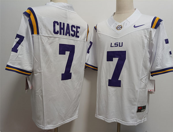 Men's LSU Tigers #7 Ja'Marr Chase Nike White College Game Football Jersey
