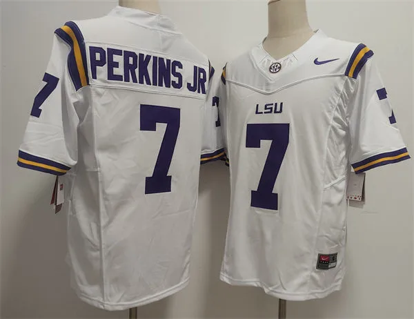 Mens LSU Tigers #7 Harold Perkins Jr. 2025 F.U.S.E. Limited White College Football Game Jersey