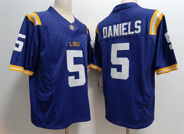 Mens LSU Tigers #5 Jayden Daniels Purple Nike Stitched College Football Game Jersey