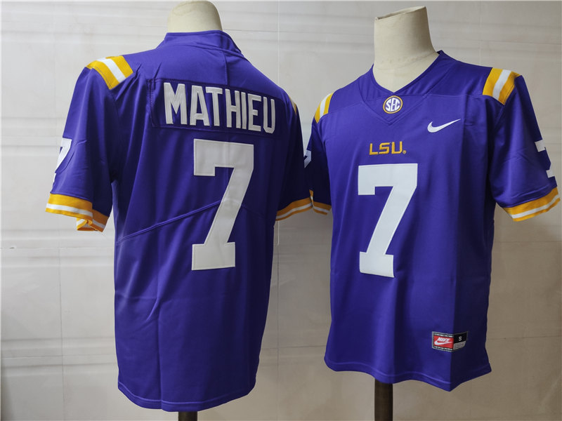 Men's LSU Tigers #7 Tyrann Mathieu Purple 2015 College Football Nike Limited Jersey