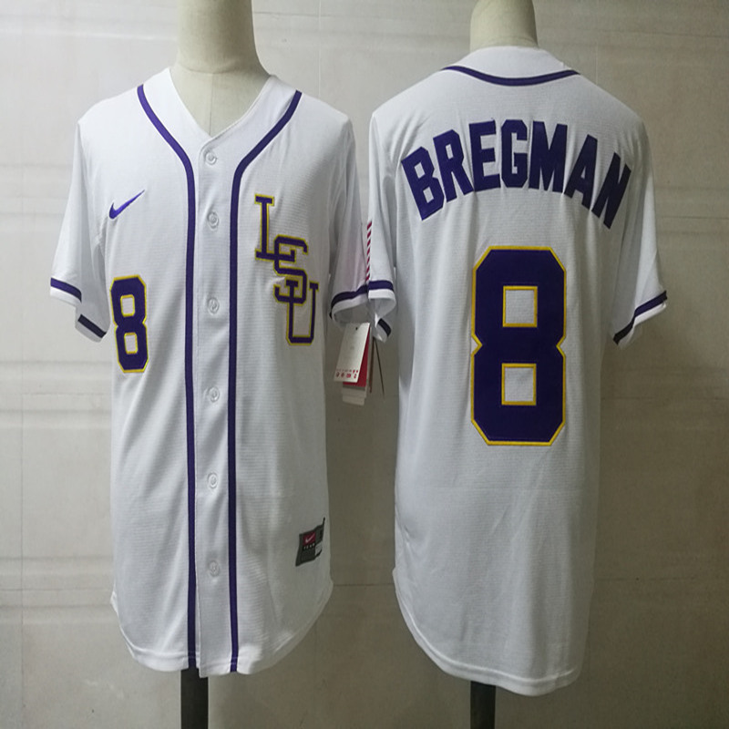 Men's Custom Lsu Tigers White Personalized College Baseball Jersey -Any Name Any Number