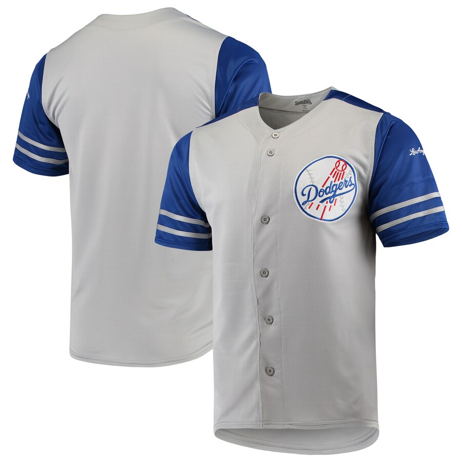 Mens Los Angeles Dodgers Custom Stitches Gray Roya Button-Up Jersey