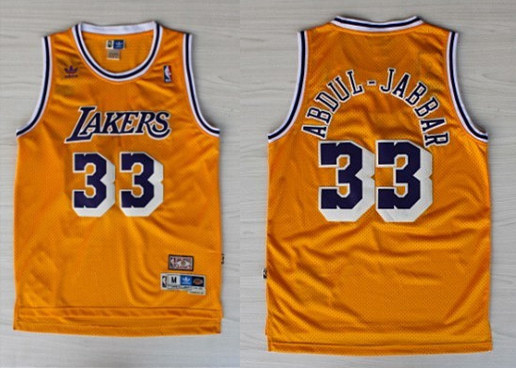 Men's Los Angeles Lakers #33 Kareem Abdul-Jabbar Yellow Mitchell & Ness Throwback Jersey