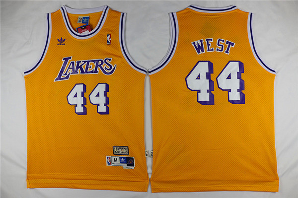 Mens Los Angeles Lakers #44 Jerry West Yellow Mitchell & Ness Throwback Swingman Jersey