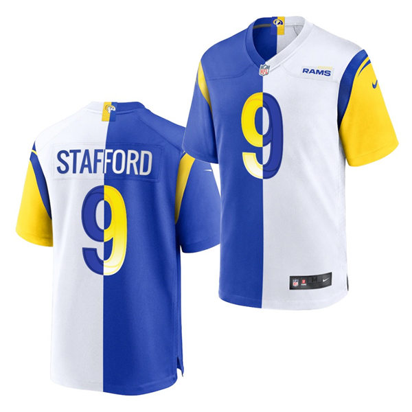 Mens Los Angeles Rams #9 Matthew Stafford Nike Royal White Split Two-Tone Jersey