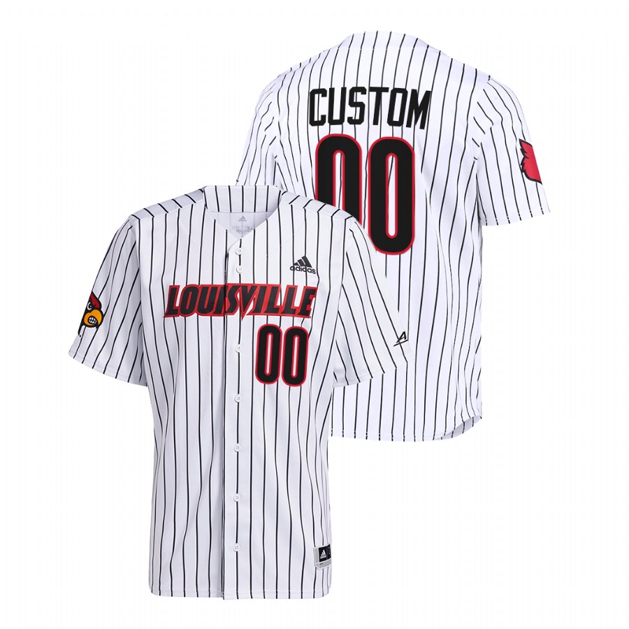 Mens Youth Louisville Cardinals Custom White Pinstripe Adidas College Baseball Jersey