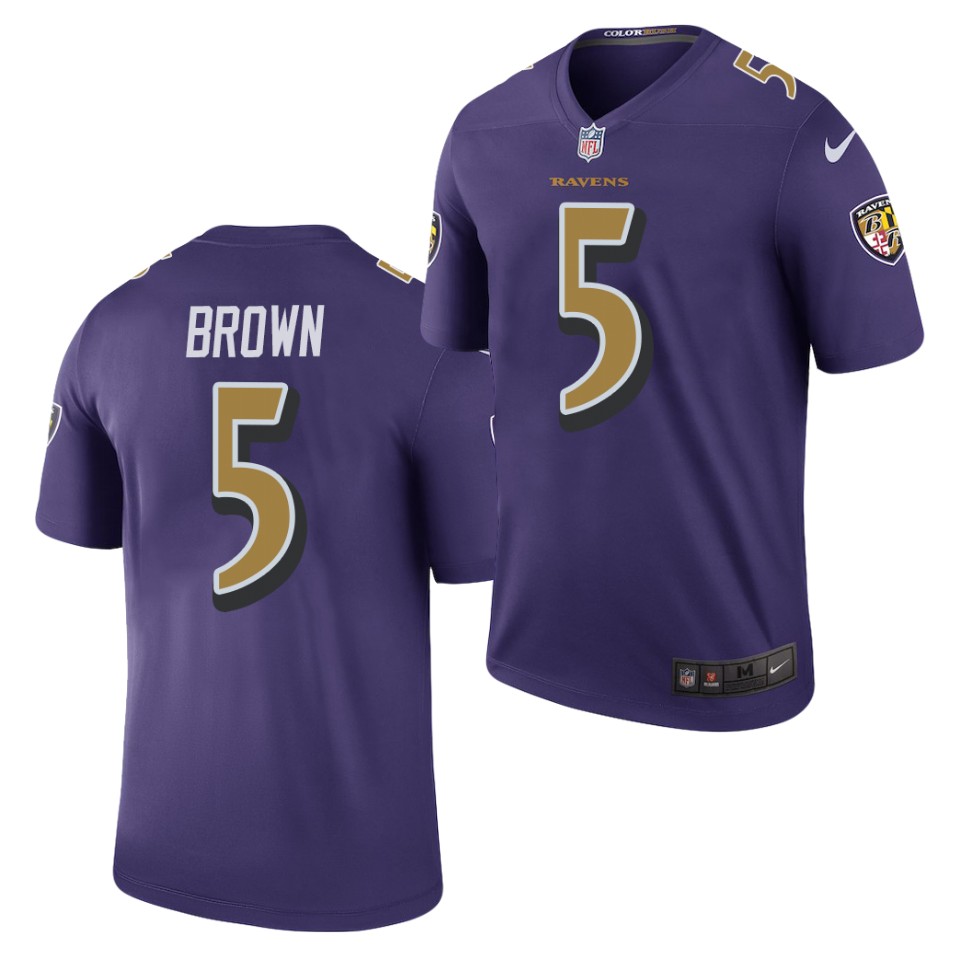 Men's Baltimore Ravens #5 Marquise Brown Nike Purple Color Rush PlayerLimited Football Jersey