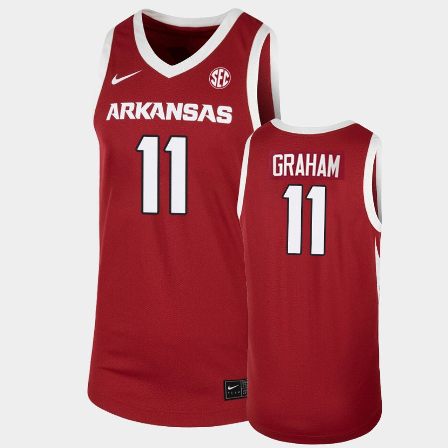 Mens Youth Arkansas Razorbacks #11 Jalen Graham Cardinal Away College Basketball Game Jersey