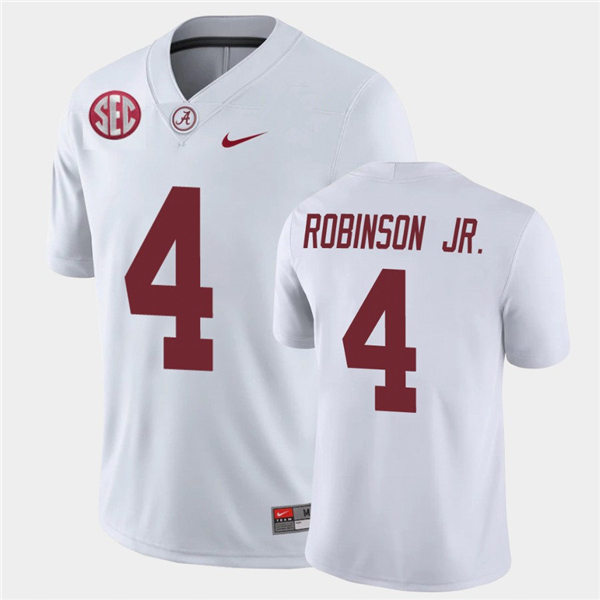 Mens Alabama Crimson Tide #4 Brian Robinson Jr. Nike White College Football Game Jersey