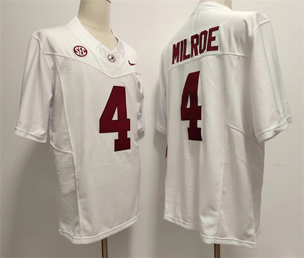 Men's Alabama Crimson Tide #4 Jalen Milroe  Nike 2023 F.U.S.E. Elite White  College Football Game Jersey