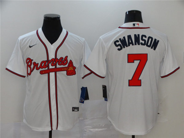 Men's Atlanta Braves #7 Dansby Swanson Nike Home White Cool Base Player Jersey