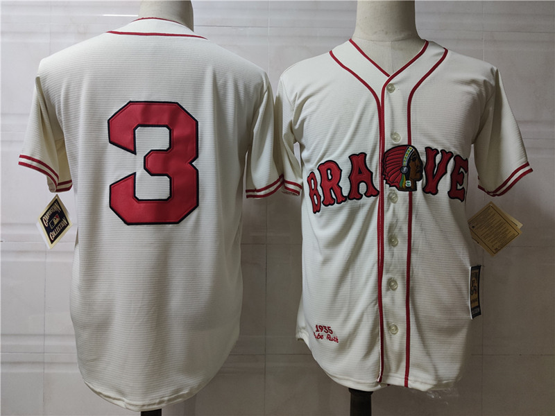 Men's Atlanta Braves #3 Babe Ruth 1935 Home Cream Majestic Cooperstown Collection Player Jersey
