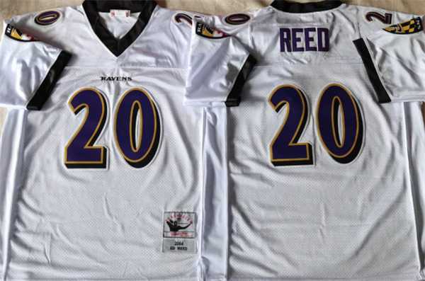 Men's Baltimore Ravens #20 Ed Reed Mitchell & Ness 2004 Throwback Jersey -White