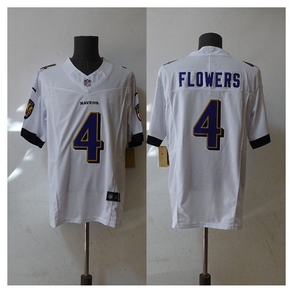 Men's Baltimore Ravens #4 Zay Flowers Nike White Vapor F.U.S.E. Limited Jersey