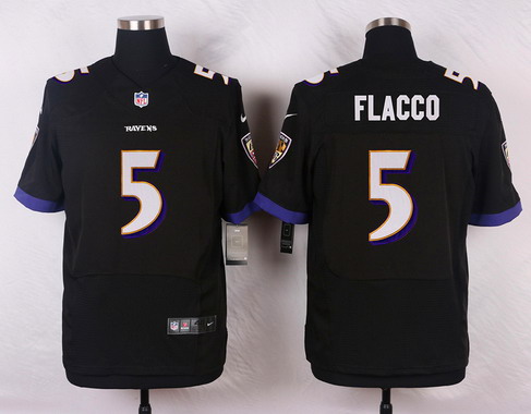 Men's Baltimore Ravens #5 Joe Flacco Black Nik Elite Jersey