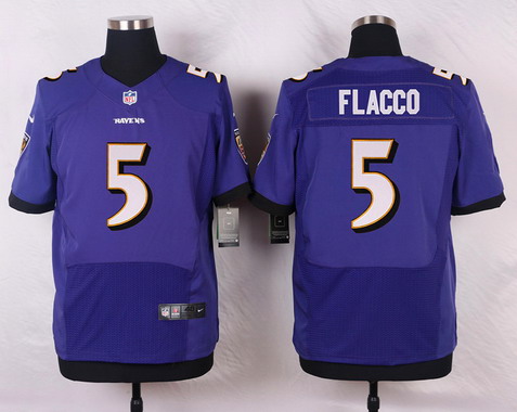 Men's Baltimore Ravens #5 Joe Flacco Purple Nik Elite Jersey