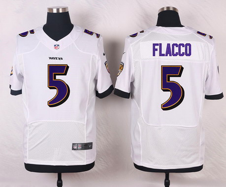 Men's Baltimore Ravens #5 Joe Flacco White Nik Elite Jersey
