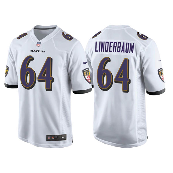 Men's Baltimore Ravens #64 Tyler Linderbaum Nike White Vapor Limited Player Jersey