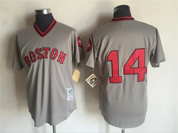 Men's Boston Red Sox #14 Jim Rice Mitchell & Ness Gray Pullover 1975 Throwback Baseball Jersey