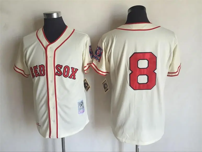 Men's Boston Red Sox #8 Carl Yastzremski Mitchell & Nes 1967 Cream Throwback Jersey