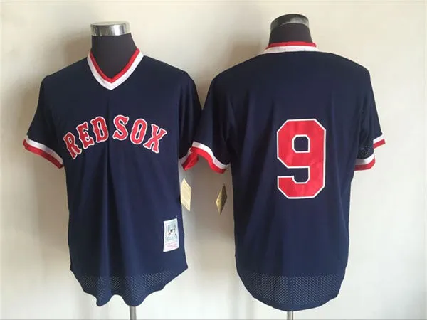 Men's Boston Red Sox #9 Ted Williams 1990 Mesh BP Navy Blue Throwback Jersey