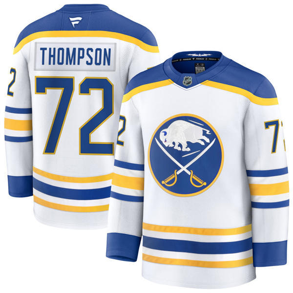 Men's Buffalo Sabres #72 Tage Thompson Fanatics White Royal Away Premier Player Jersey