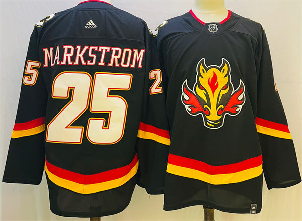 Men's Calgary Flames #25 Jacob Markstrom Black Adidas 2021 Reverse Retro Jersey