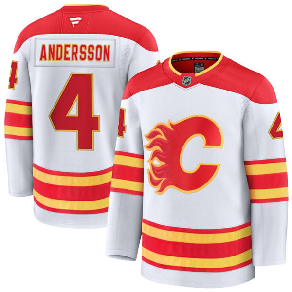 Men's Calgary Flames #4 Rasmus Andersson Fanatics White Away Player Jersey