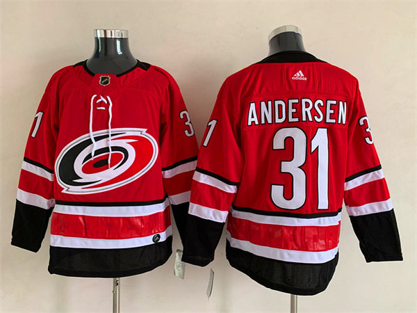Mens Carolina Hurricanes #31 Frederik Andersen Adidas Home Red  Player Jersey